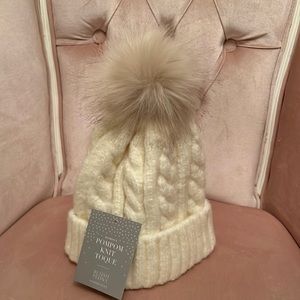 NWT BLUSH PEONY pompom knit toque ivory